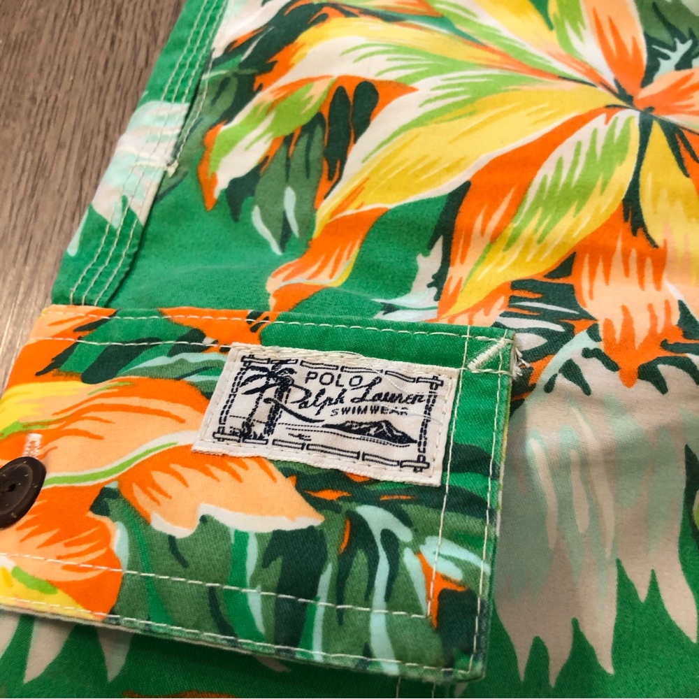 Polo Ralph Lauren Hawaiian Swim Trunks Lined Men’s Large Green Orange Floral - Picture 4 of 7